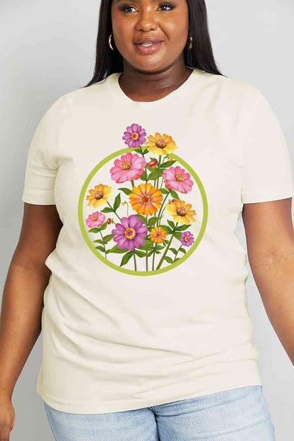 Camiseta de algodón con estampado floral de tamaño completo de Simply Love