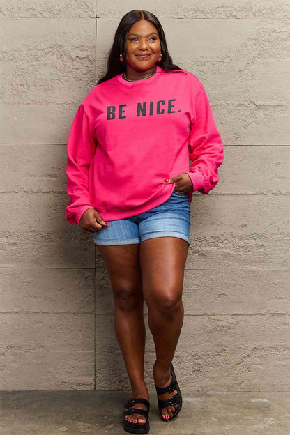 Simply Love Full Size BE NICE Graphic Sweatshirt