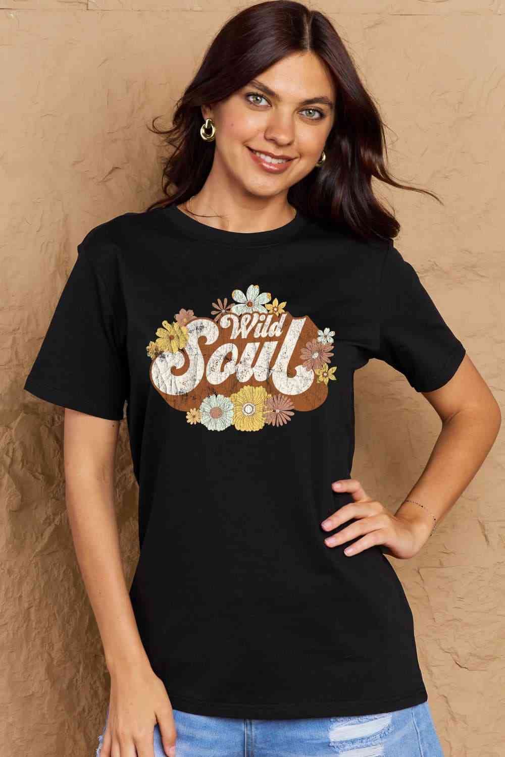 Camiseta de algodón con gráfico WILD SOUL de tamaño completo de Simply Love