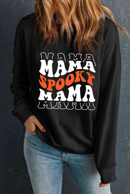 ラウンドネック長袖SPOOKY MAMAスウェットシャツ