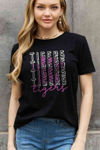 Camiseta de algodón con estampado TIGERS de tamaño completo de Simply Love