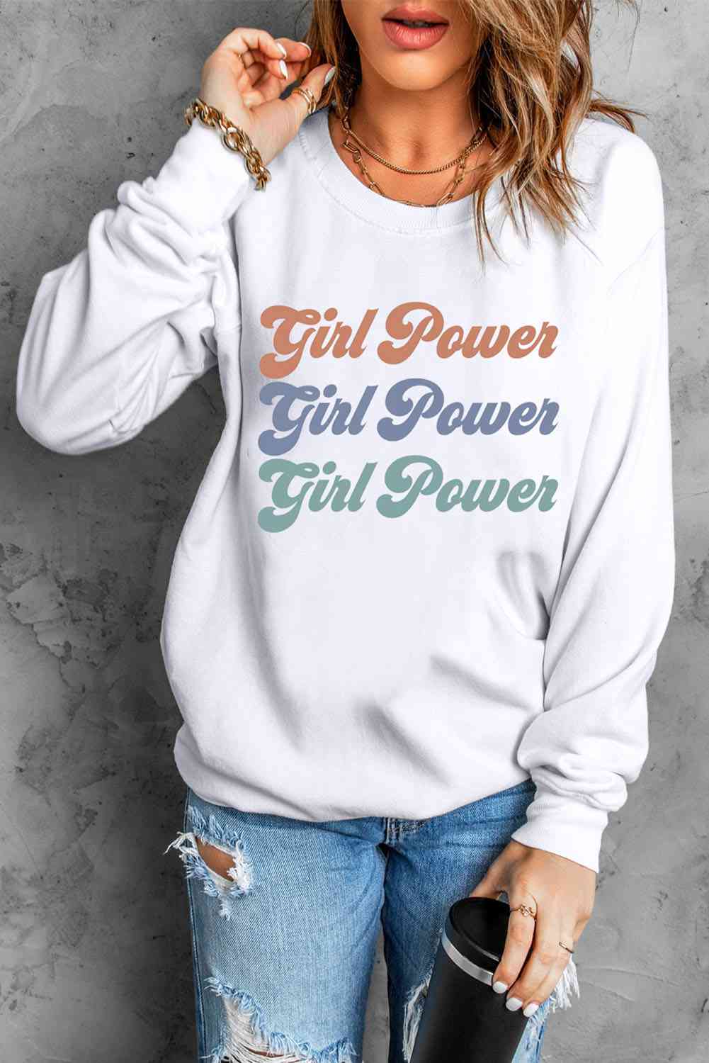 Sudadera con hombros caídos y gráfico GIRL POWER