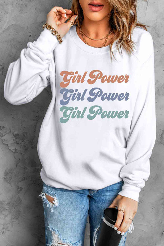 GIRL POWER グラフィック ドロップショルダー スウェットシャツ