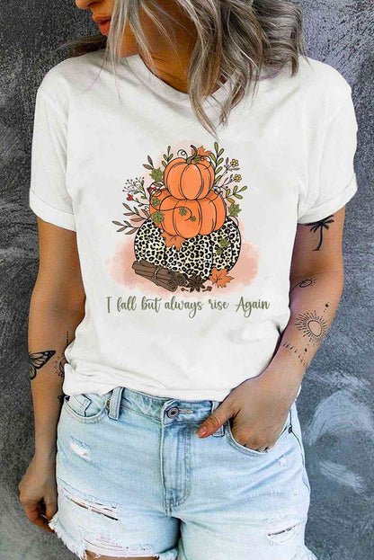 Camiseta con estampado de calabaza y cuello redondo de manga corta