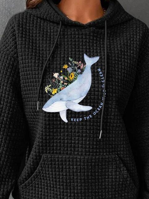 Sudadera con capucha y cordón con estampado de ballena de tamaño completo