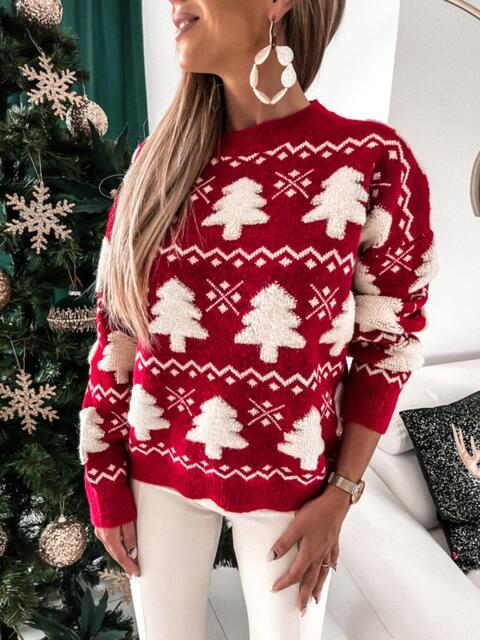 Suéter de cuello redondo con diseño de árbol de Navidad