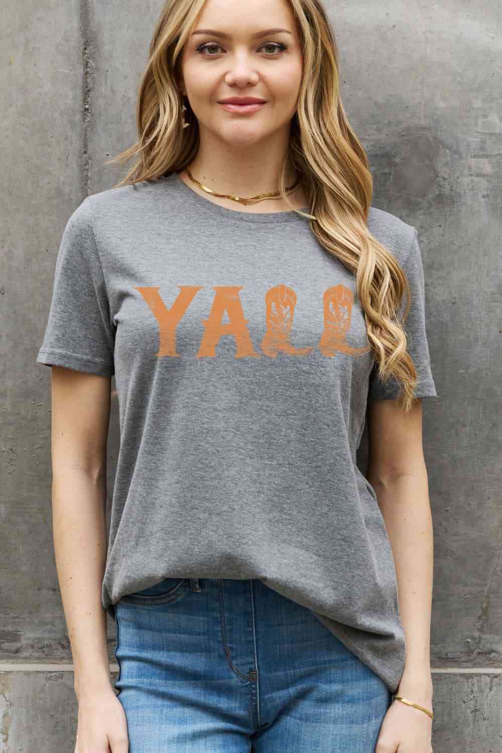 Simply Love Camiseta de algodón con gráfico YALL de tamaño completo de Simply Love