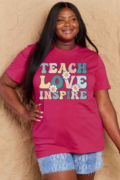 Simply Love フルサイズ TEACH LOVE INSPIRE グラフィック コットン T シャツ