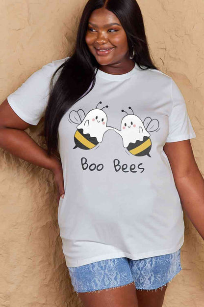 Simply Love フルサイズ BOO BEES グラフィック コットン T シャツ