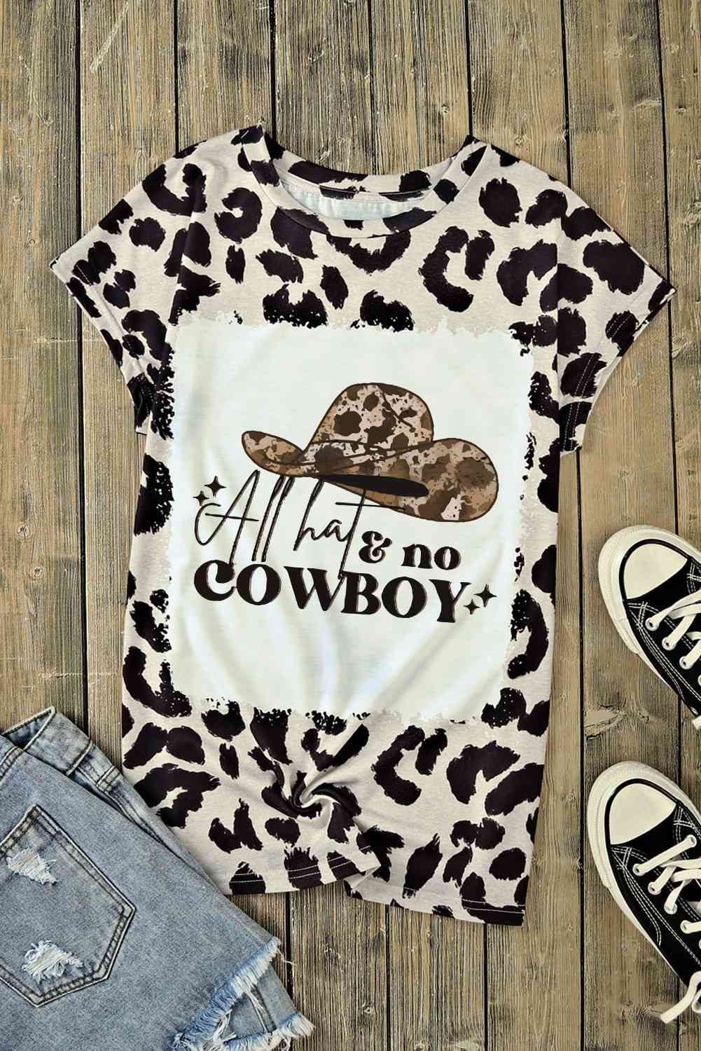 ラウンドネック半袖プリント ALL HATS NO COWBOY グラフィック T シャツ