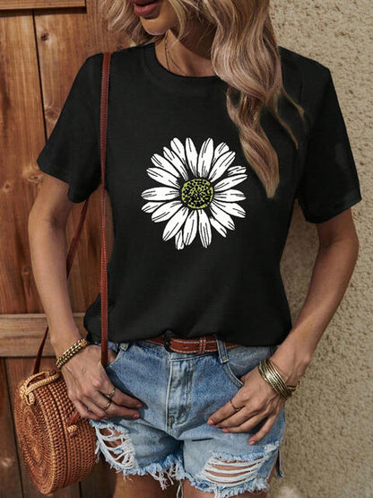 Camiseta con cuello redondo y gráfico de girasol