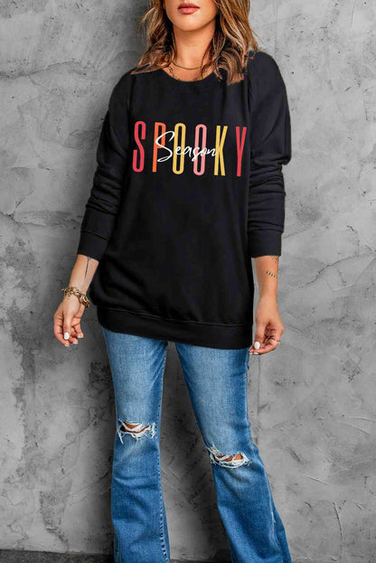 Sudadera con gráfico SPOOKY SEASON de manga larga y cuello redondo