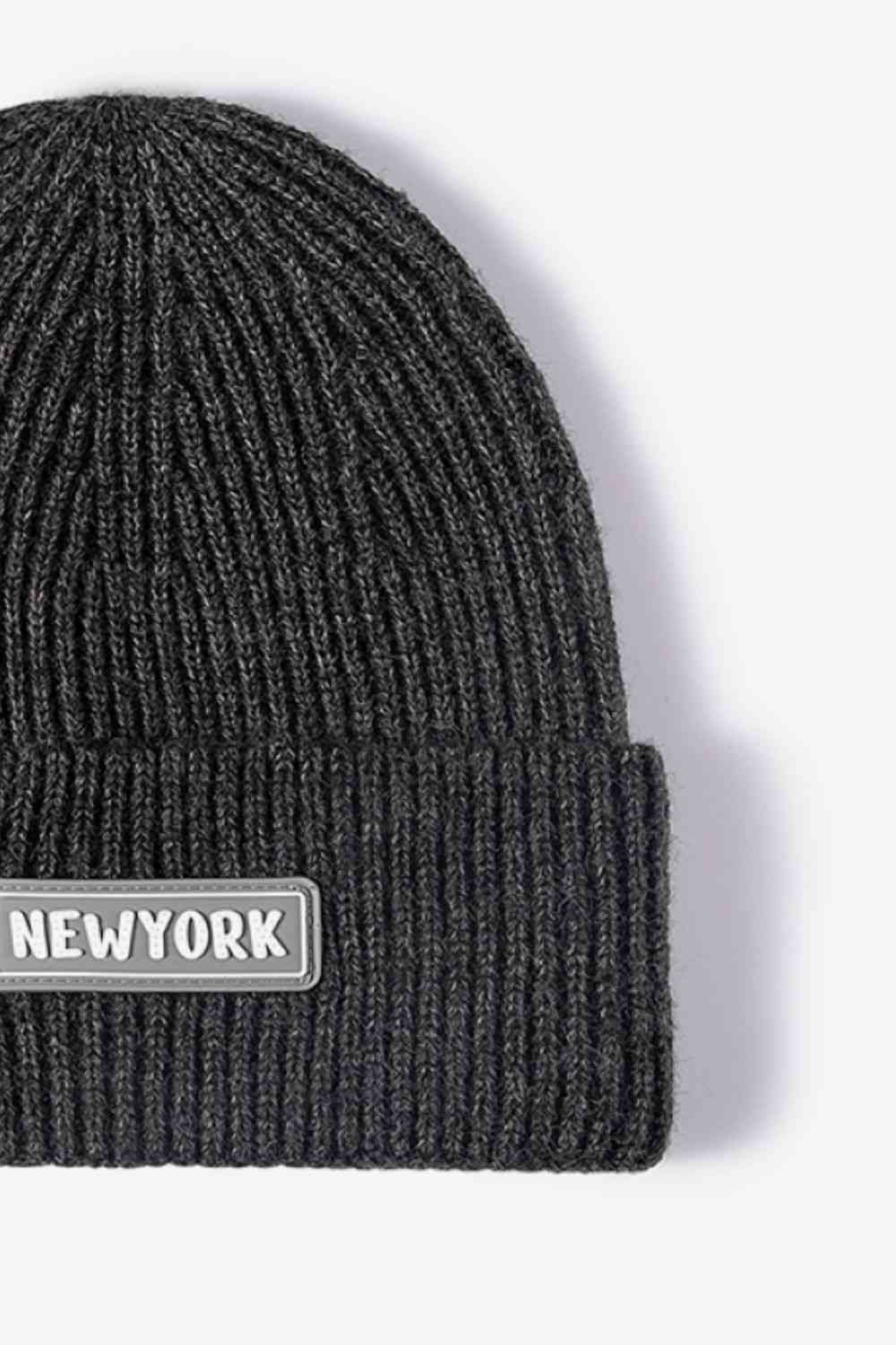 NEWYORK Gorro de punto acanalado con puños y parche