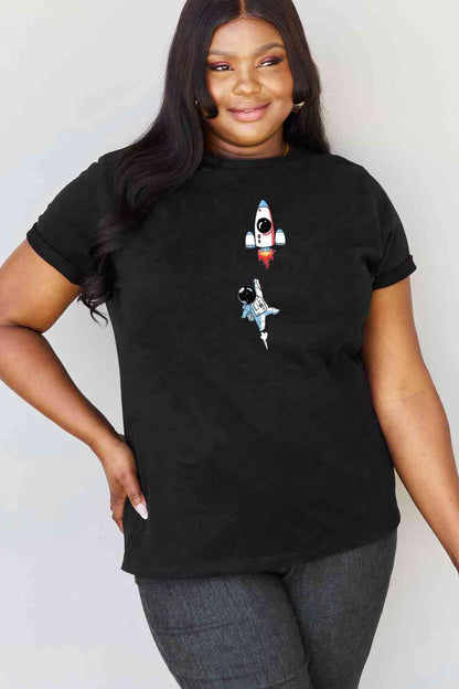 Camiseta de algodón con estampado de astronauta de talla grande de Simply Love