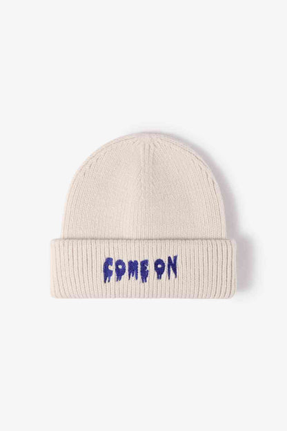 COME ON Embroidered Cuff Knit Beanie