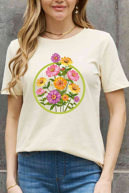 Camiseta de algodón con estampado floral de tamaño completo de Simply Love