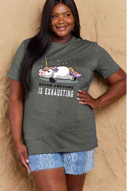 Simply Love Full Size BEING AWESOME IS EXHAUSTING Graphic Cotton Tee