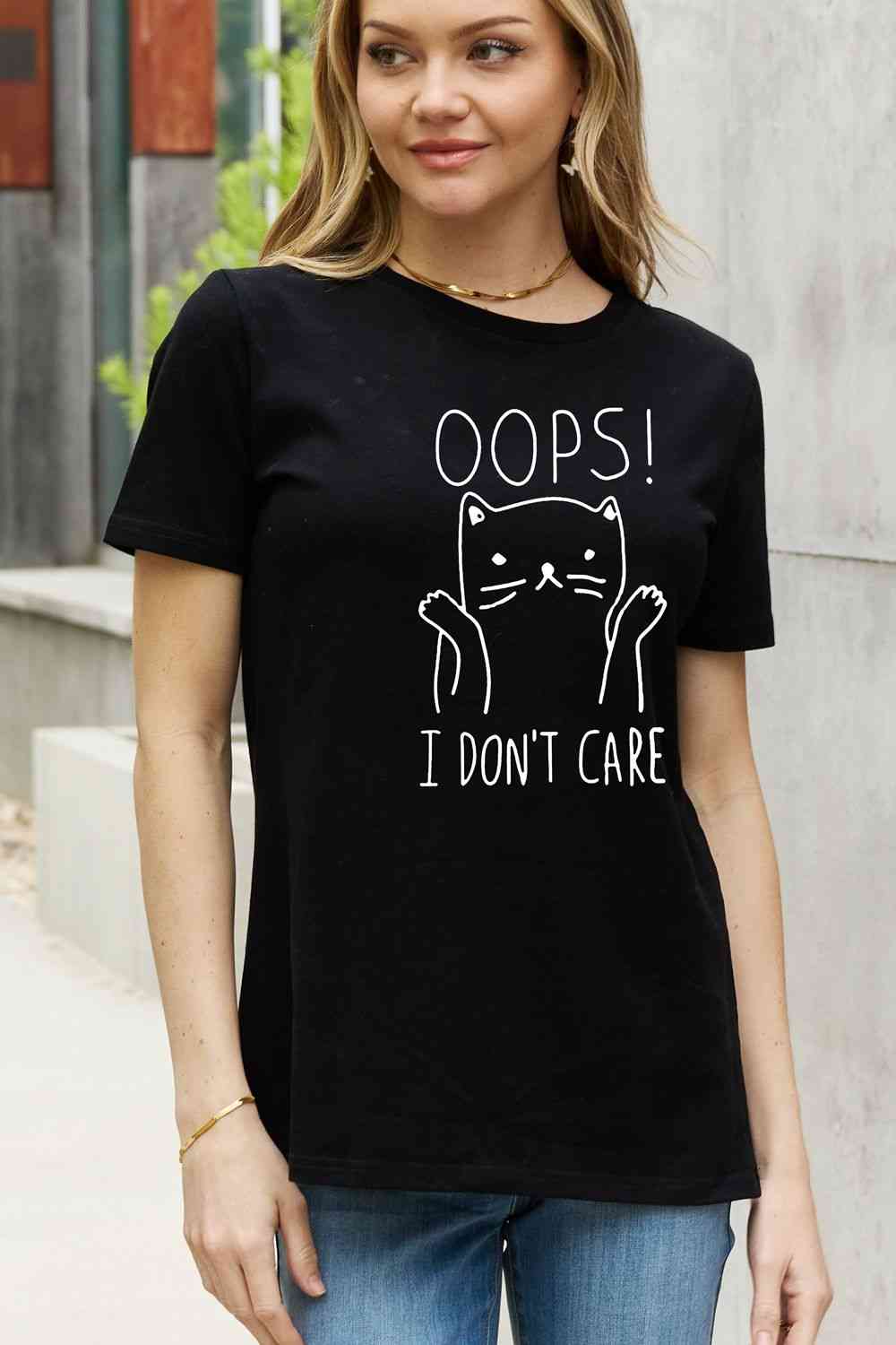 Camiseta de algodón con gráfico OOPS I DON'T CARE de tamaño completo de Simply Love