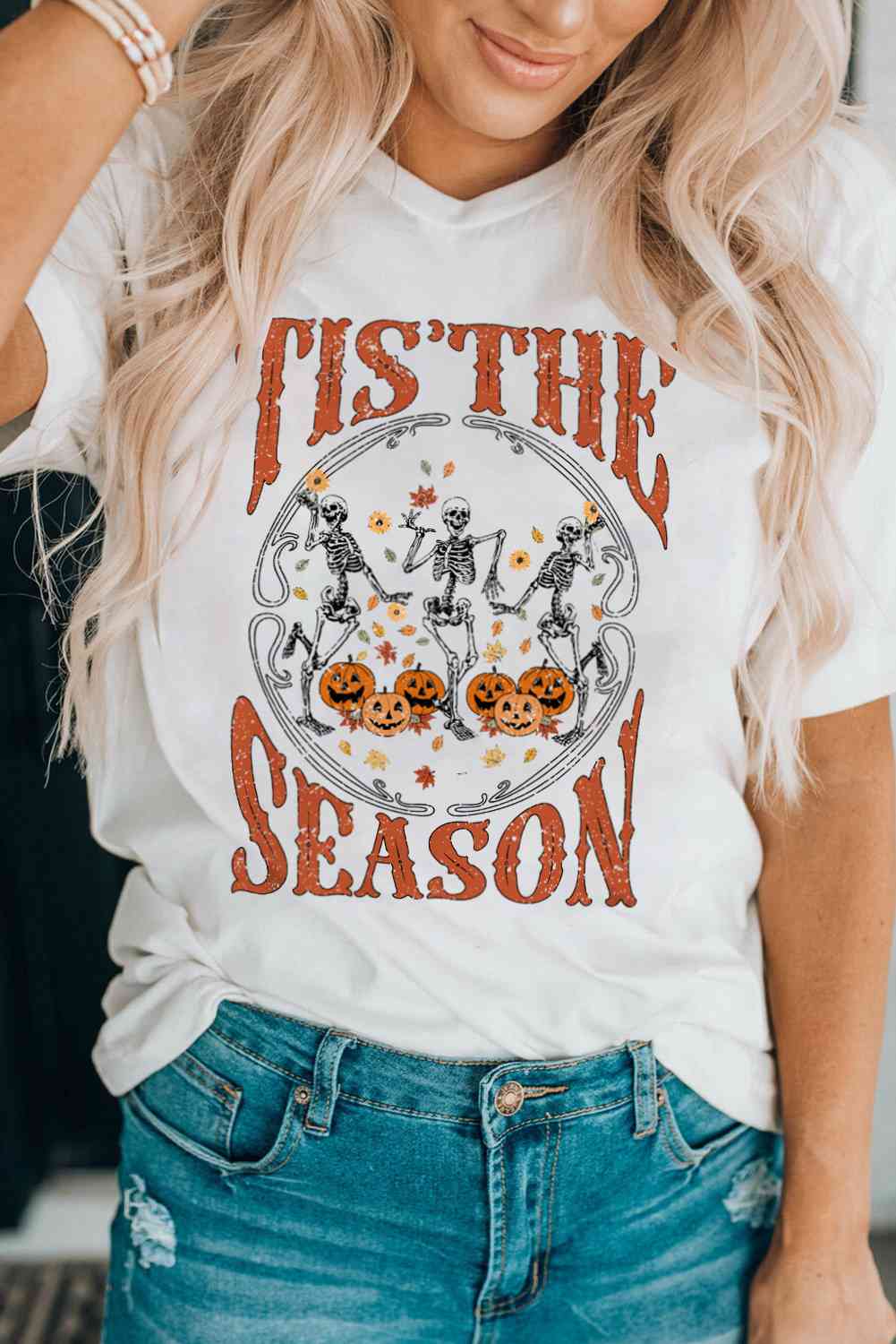 Camiseta gráfica de temporada de Halloween de manga corta con cuello redondo