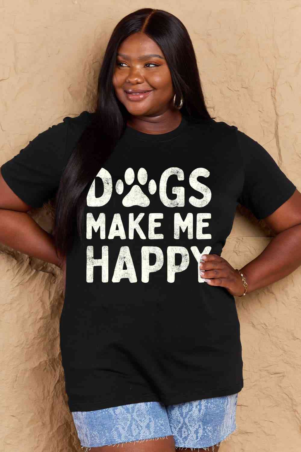 Camiseta de algodón con gráfico DOGS MAKE ME HAPPY de tamaño completo de Simply Love