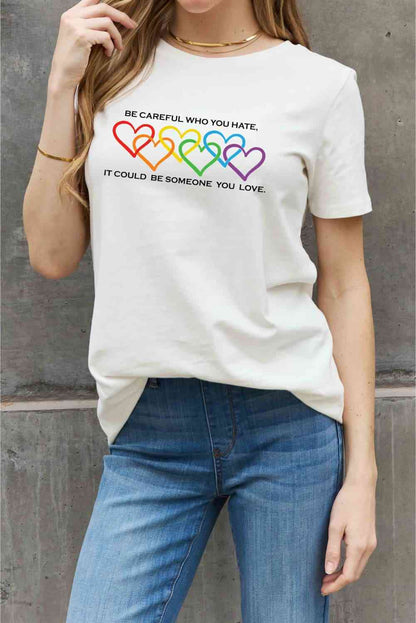 Simply Love フルサイズ ハート スローガン グラフィック コットン Tシャツ