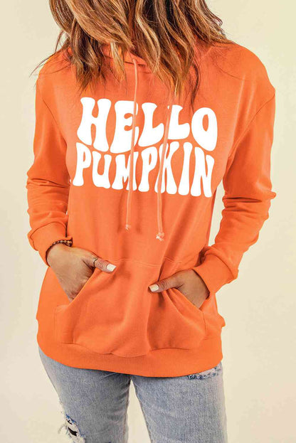 HELLO PUMPKIN Sudadera con capucha gráfica y bolsillo