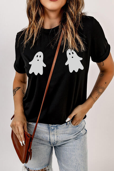 Camiseta de manga corta con cuello redondo y gráfico de fantasma