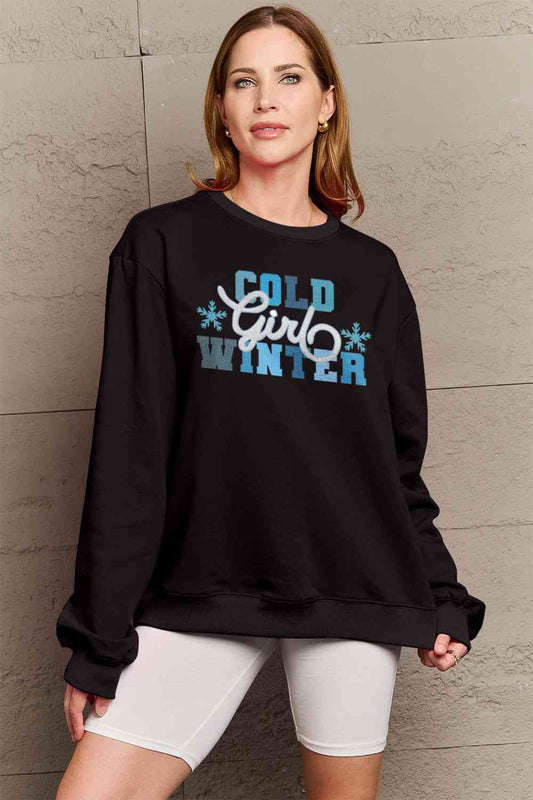 Sudadera de manga larga con gráfico COLD WINTER de tamaño completo de Simply Love