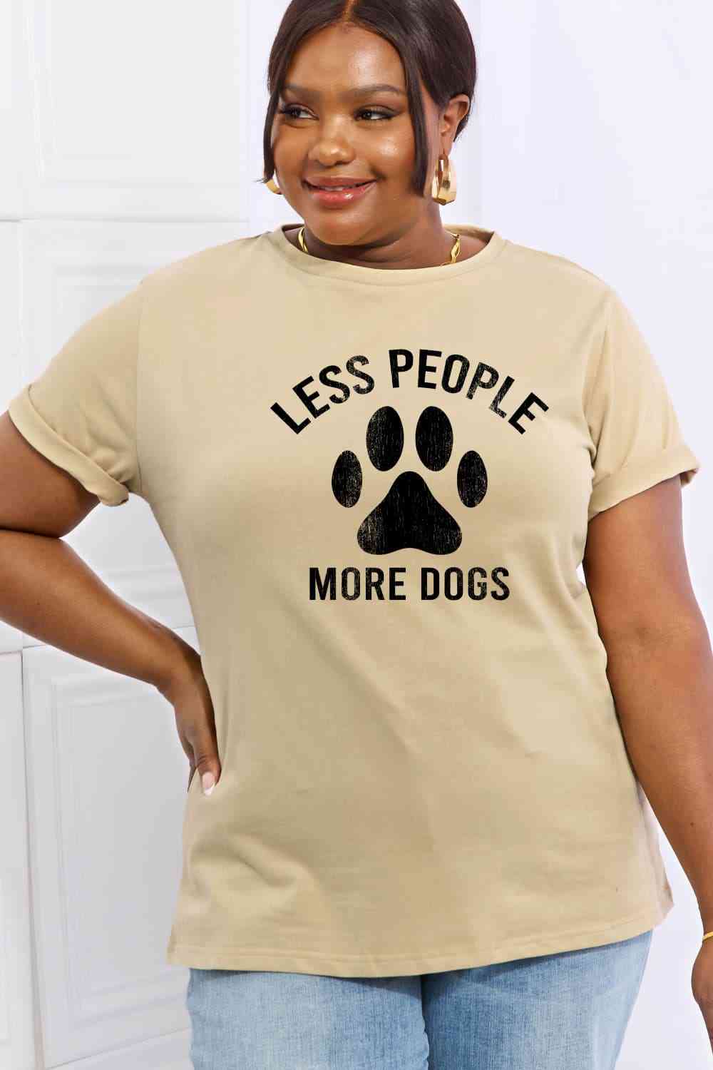 Simply Love フルサイズ LESS PEOPLE MORE DOGS グラフィック コットン T シャツ