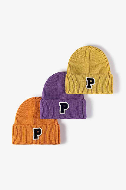 Letter Patch Cuffed Knit Beanie