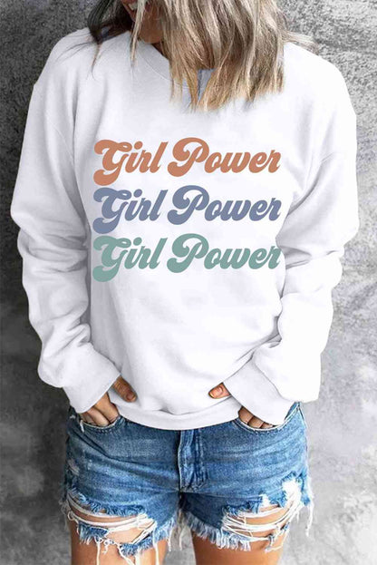 GIRL POWER グラフィック ドロップショルダー スウェットシャツ