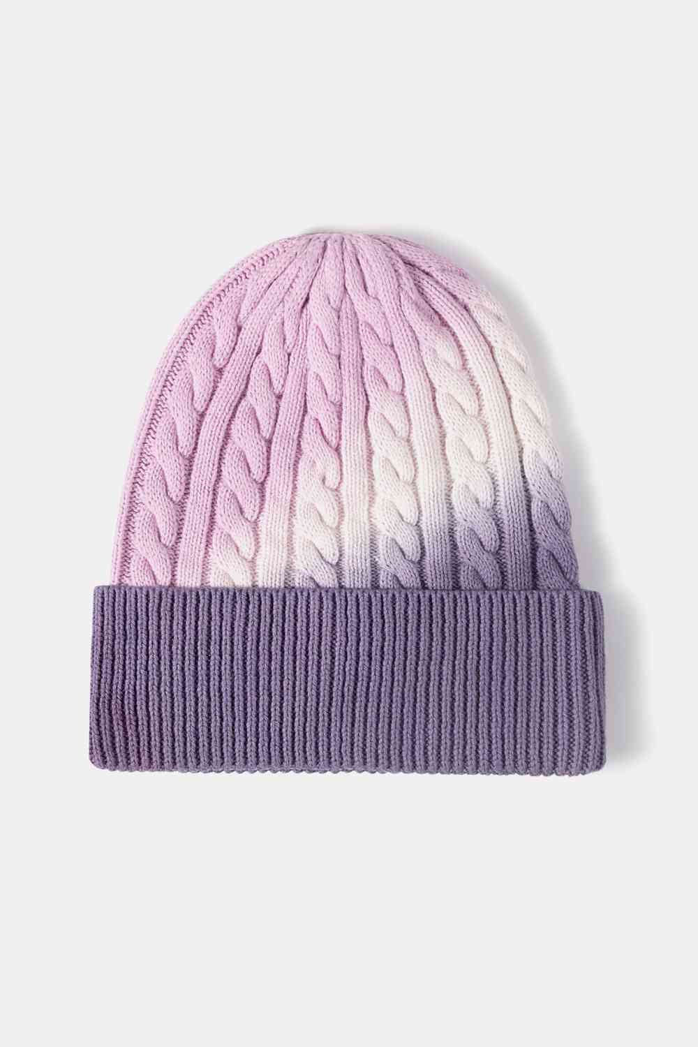 Gorro con puños de punto trenzado con efecto tie-dye en contraste