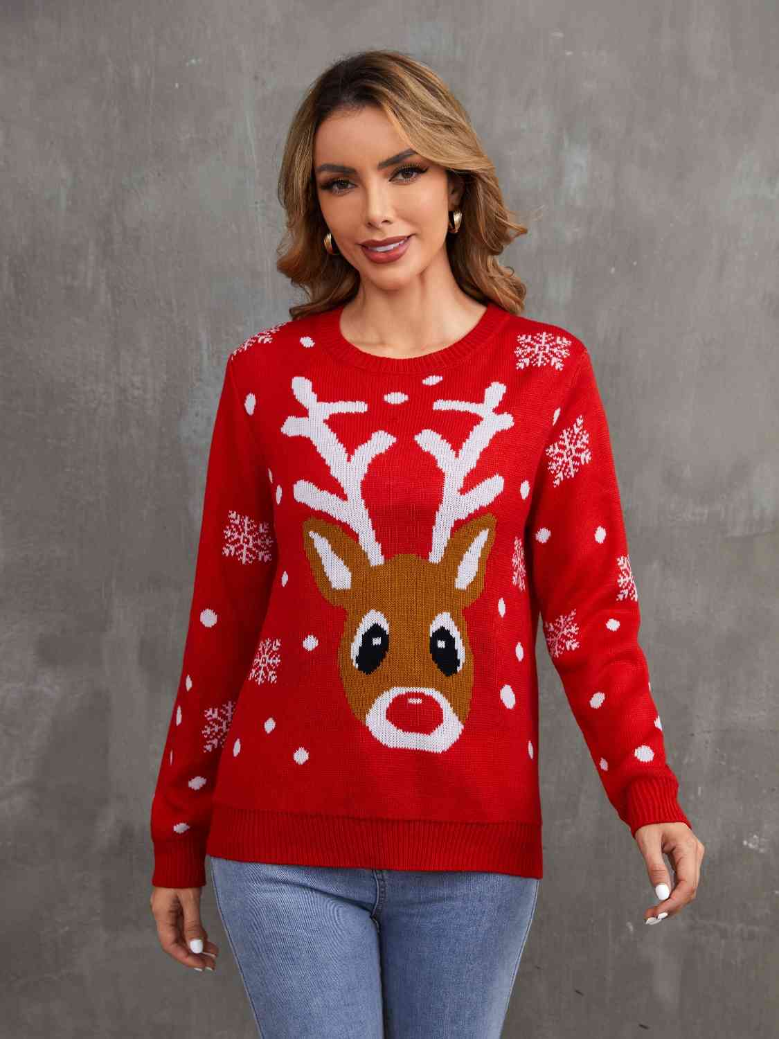 Suéter de cuello redondo con tema navideño
