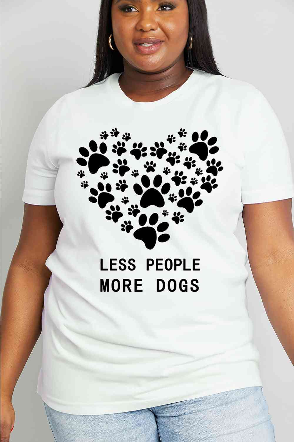Simply Love Simply Love フルサイズ LESS PEOPLE MORE DOGS ハート グラフィック コットン Tシャツ
