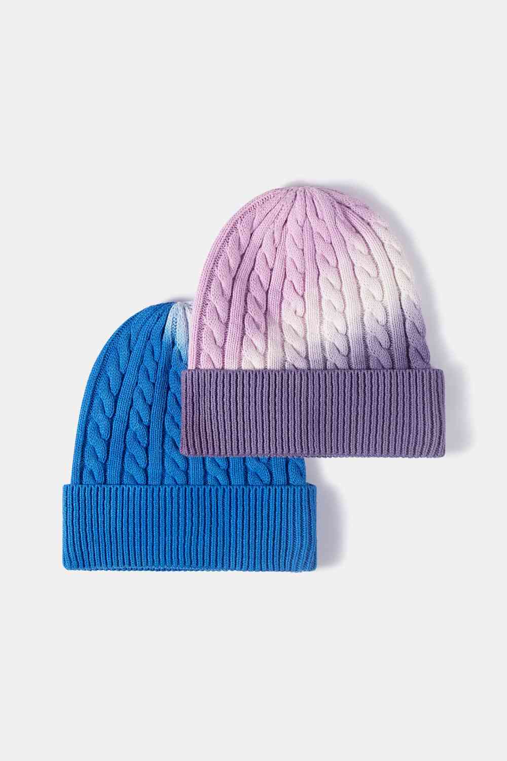 Gorro con puños de punto trenzado con efecto tie-dye en contraste