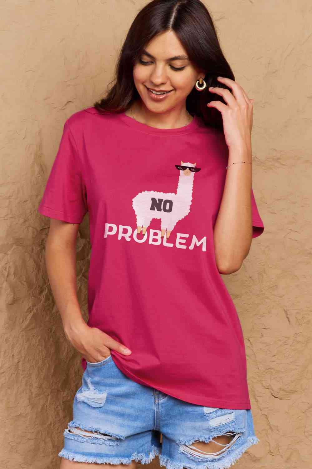 Simply Love フルサイズ NO PROBLEM グラフィック コットン Tシャツ