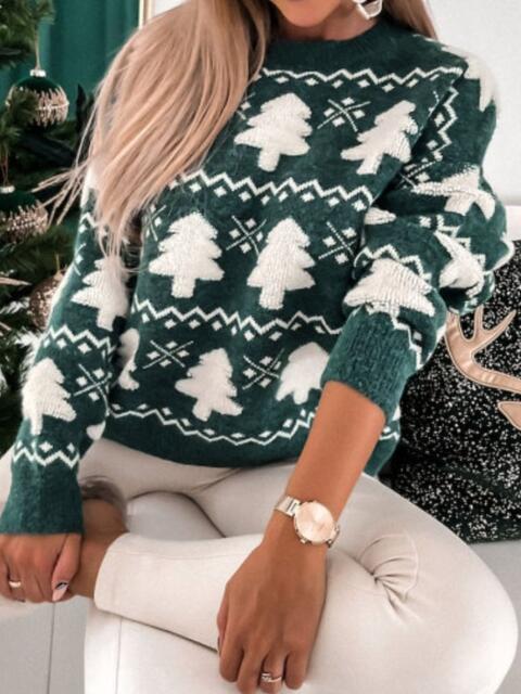 Suéter de cuello redondo con diseño de árbol de Navidad