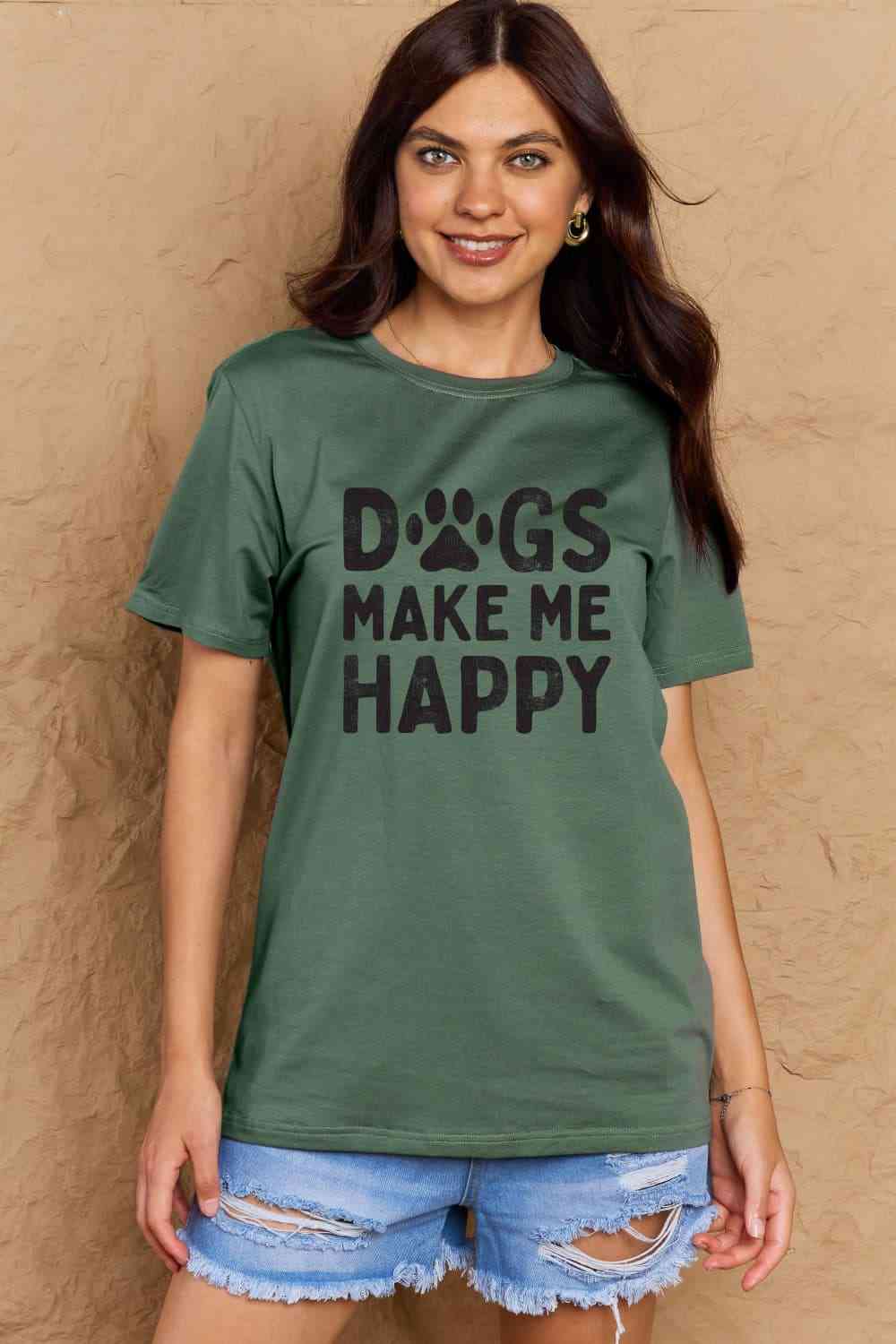 Simply Love フルサイズ DOGS MAKE ME HAPPY グラフィック コットン T シャツ