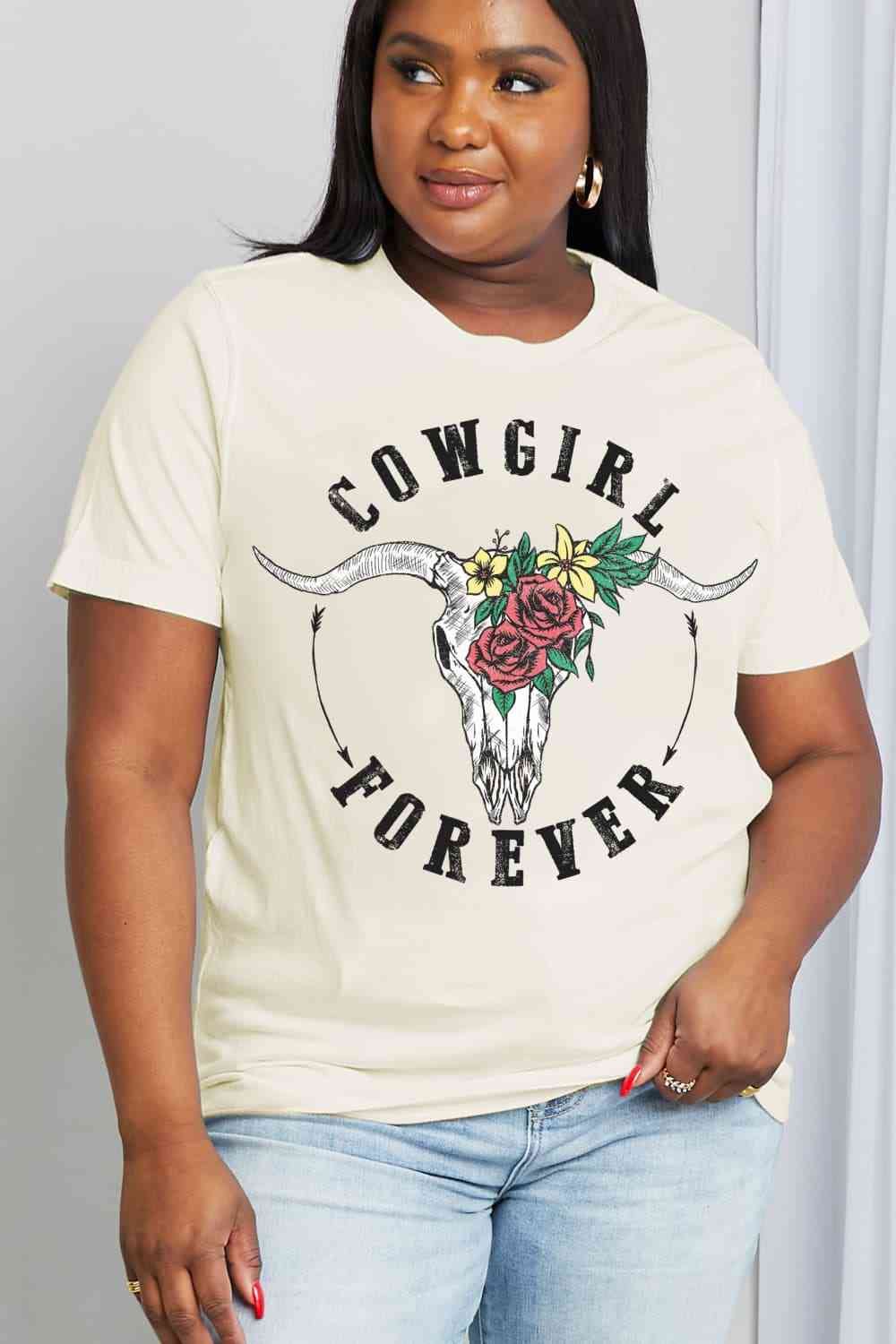 Camiseta de algodón con estampado COWGIRL FOREVER de tamaño completo de Simply Love