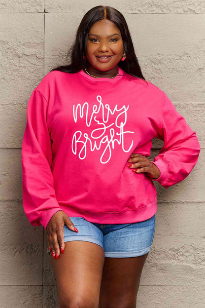 Sudadera con gráfico MERRY AND BRIGHT de tamaño completo de Simply Love