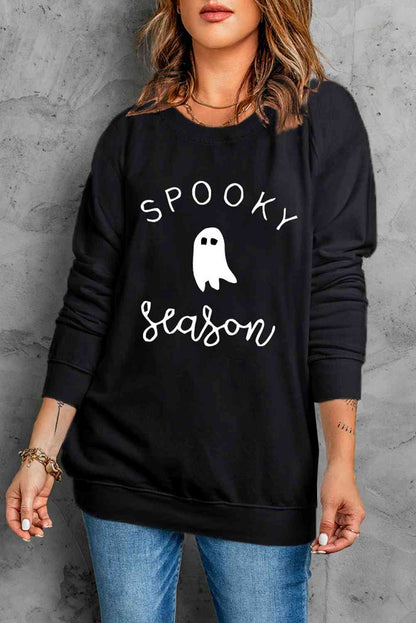 ラウンドネック長袖SPOOKY SEASONグラフィックスウェットシャツ