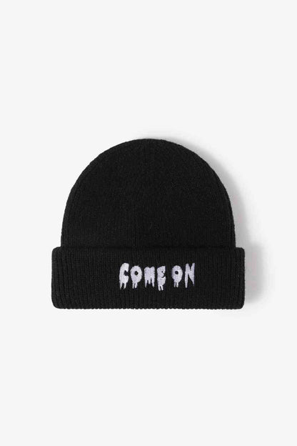 COME ON Embroidered Cuff Knit Beanie