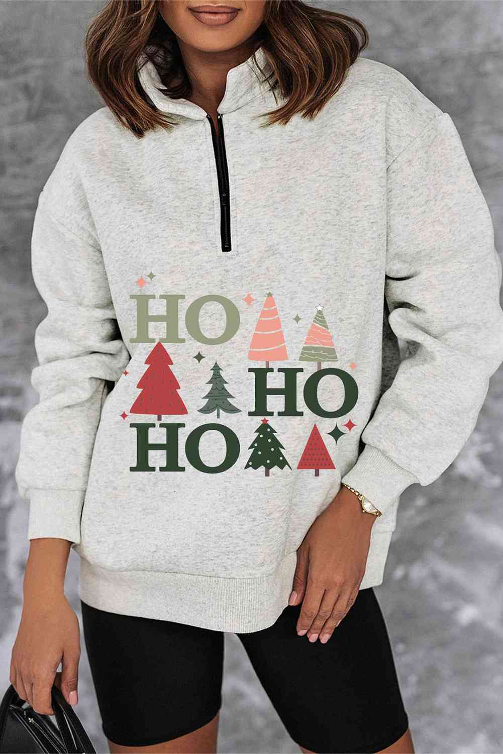 HO HO HO Sudadera con gráfico de árbol de Navidad