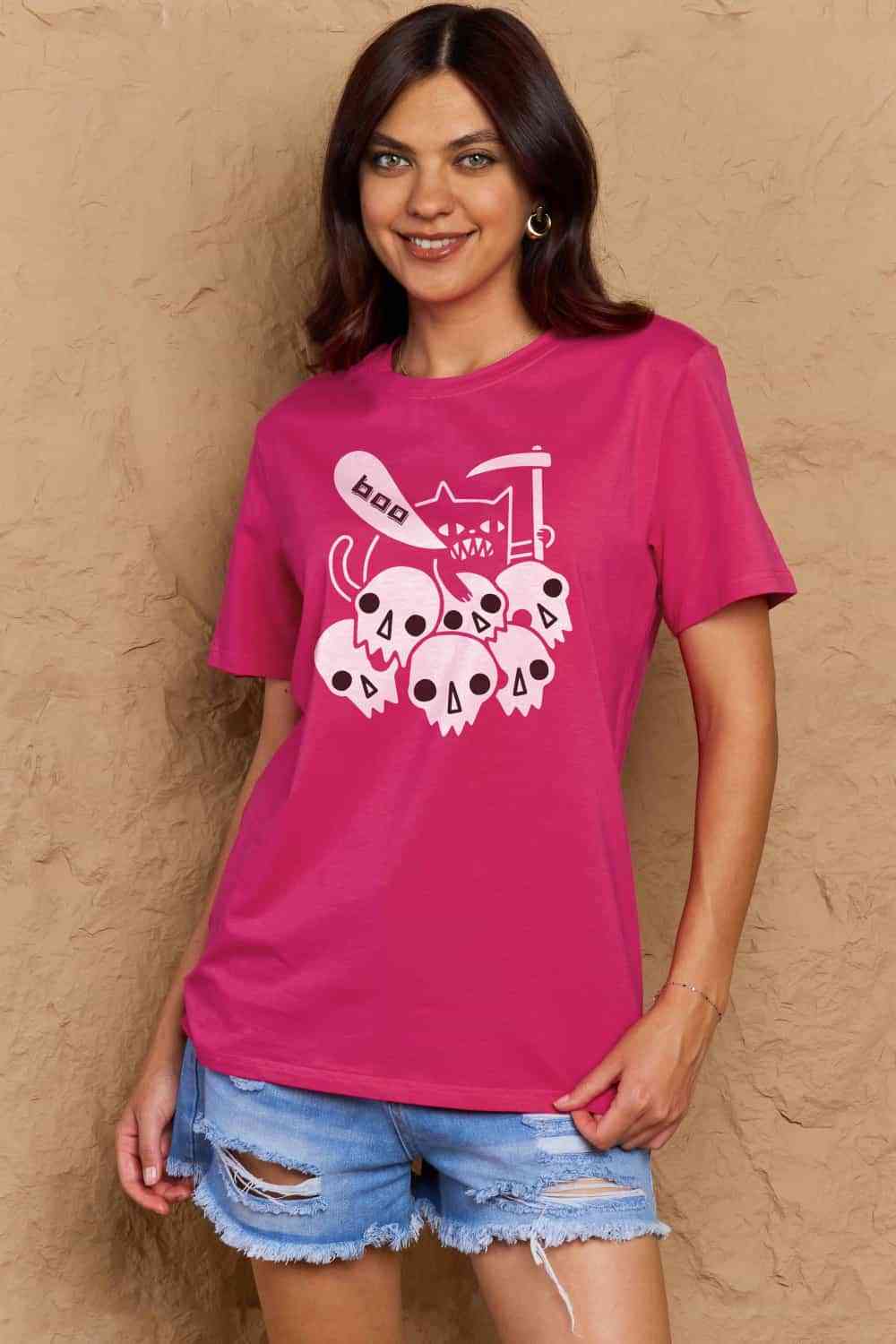 Camiseta de algodón con gráfico BOO de tamaño completo de Simply Love