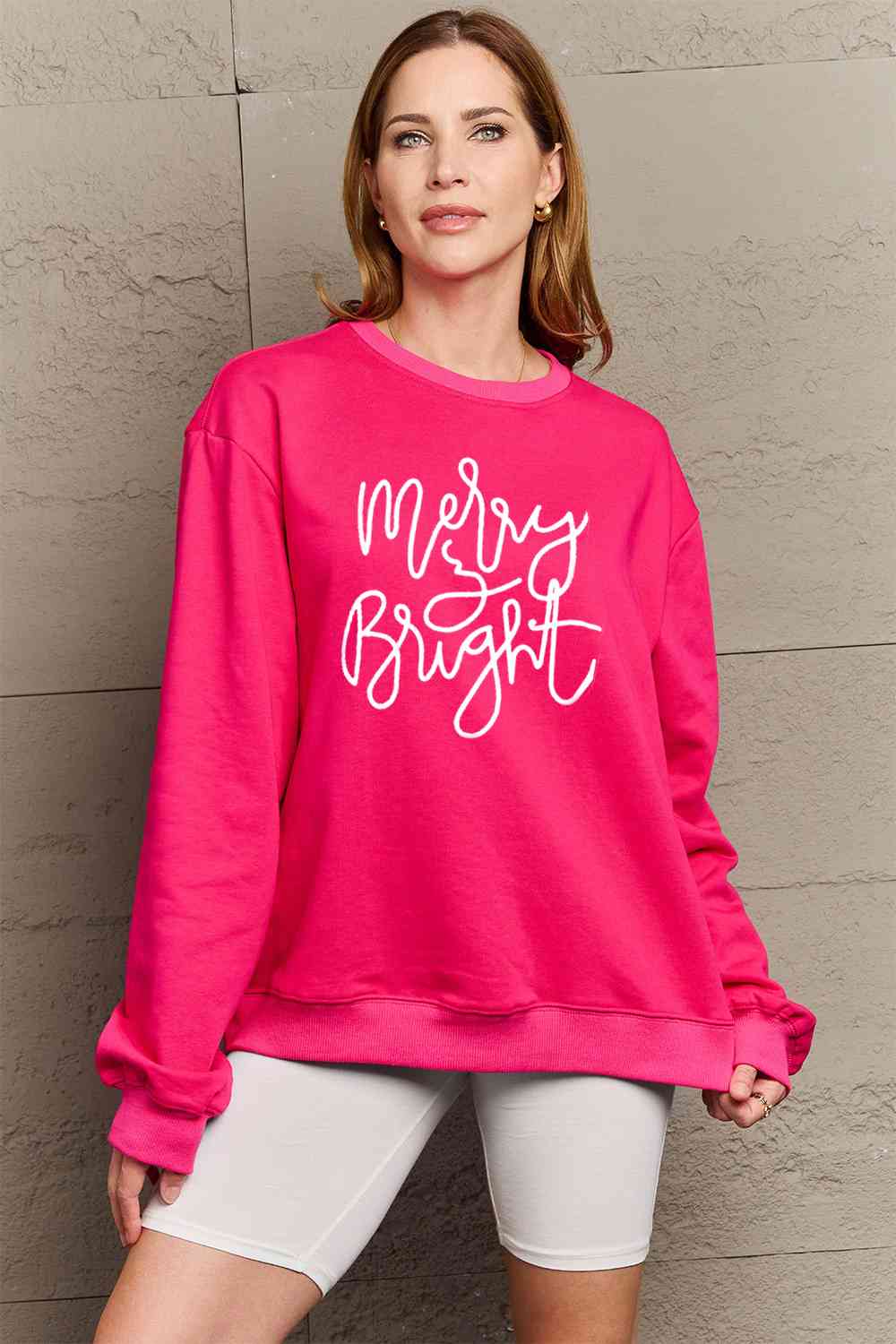 Sudadera con gráfico MERRY AND BRIGHT de tamaño completo de Simply Love