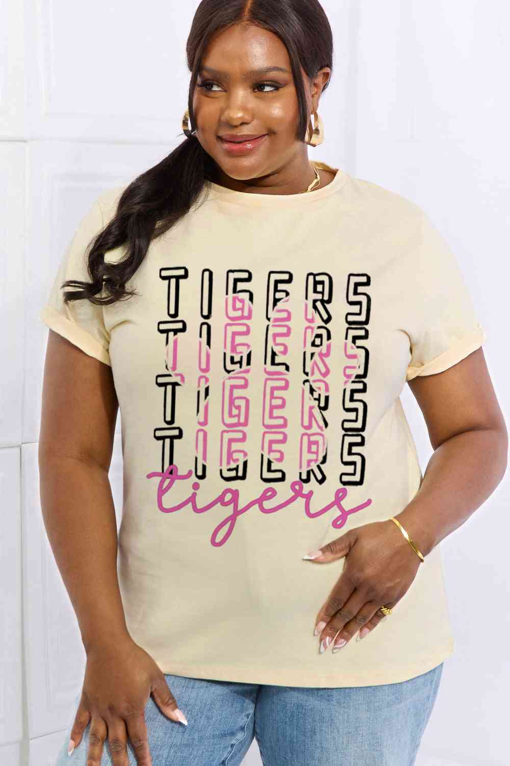 Simply Love フルサイズ TIGERS グラフィック コットン Tシャツ