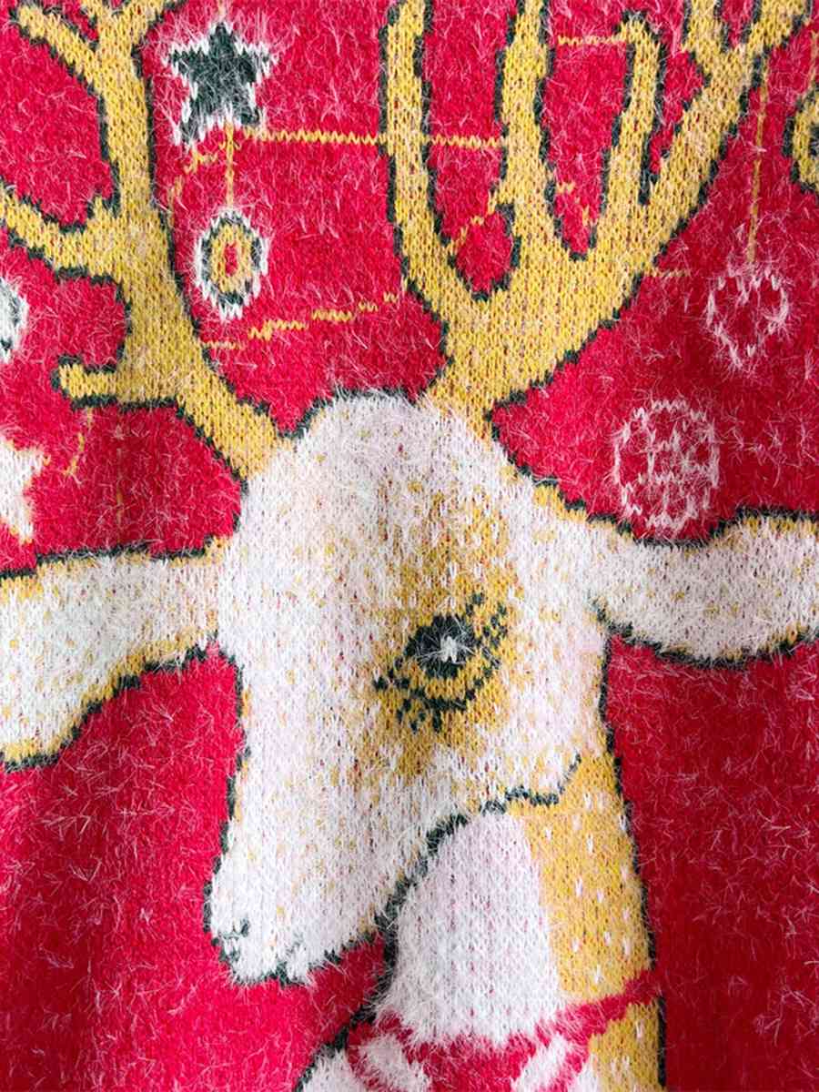 Deer Pattern Dropped Shoulder Sweater