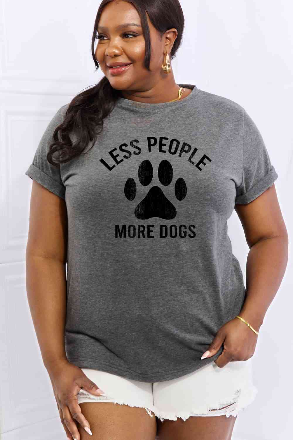 Simply Love フルサイズ LESS PEOPLE MORE DOGS グラフィック コットン T シャツ