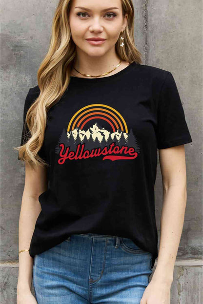 Camiseta de algodón con estampado YELLOWSTONE de tamaño completo de Simply Love