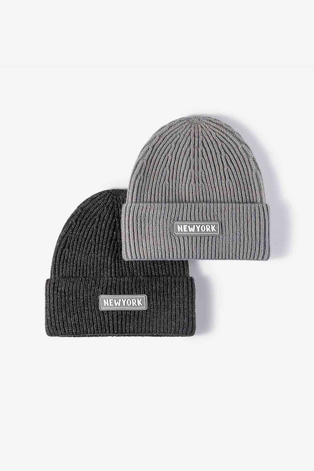 NEWYORK Patch Rib-Knit Cuffed Beanie